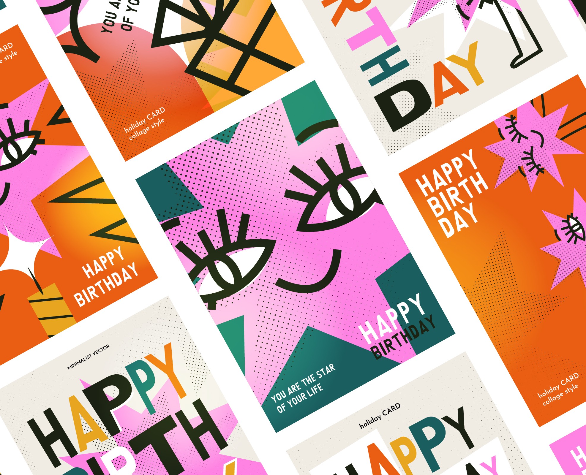 Colorful Pop Art Birthday Card Colle+ Funny characterction — Иллюстрация, Графика на Dprofile