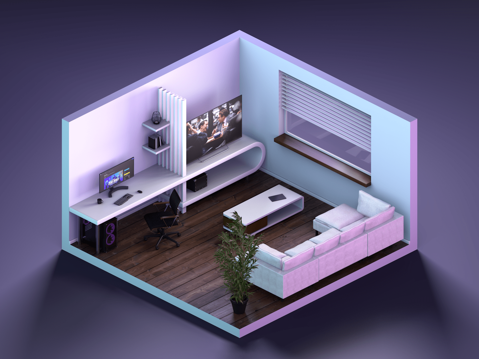 3D Isometric Room — Chill Zone — Dprofile